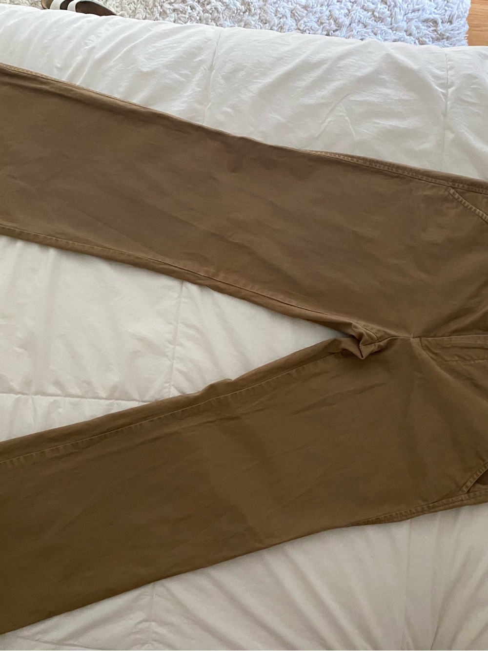 Women's dark khacki low rise chinos with slight boot cut leg